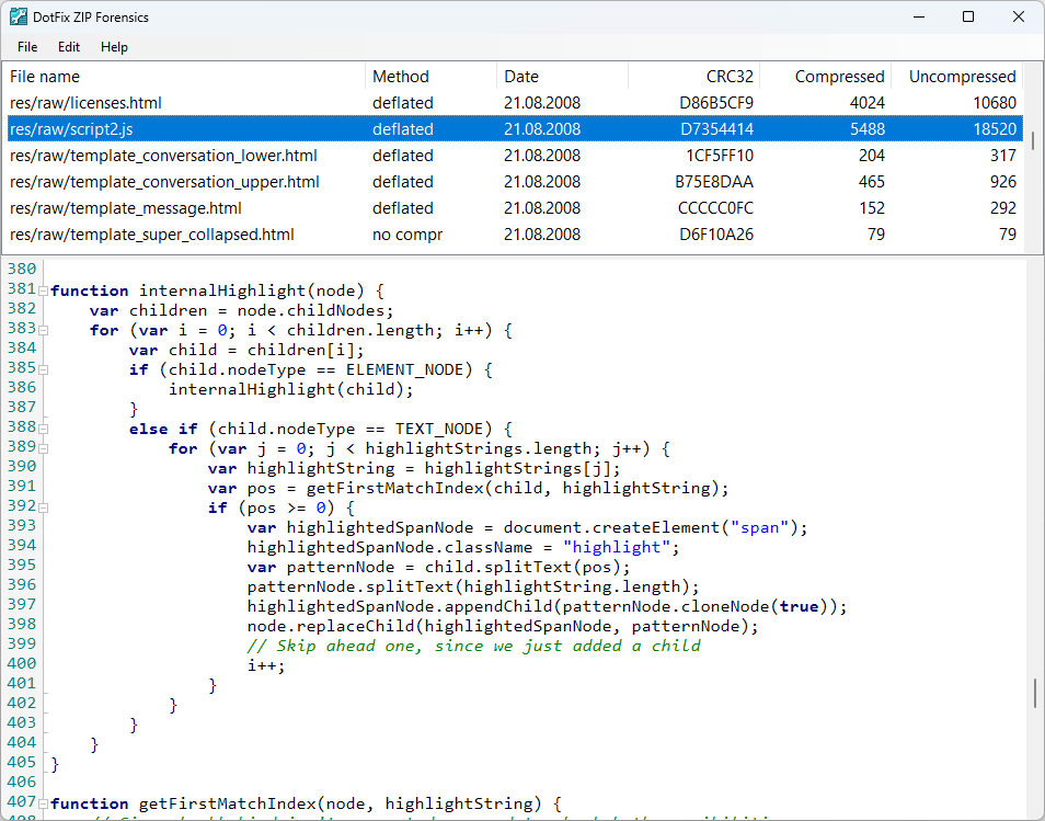 DotFix ZIP Forensics - Code recovery
