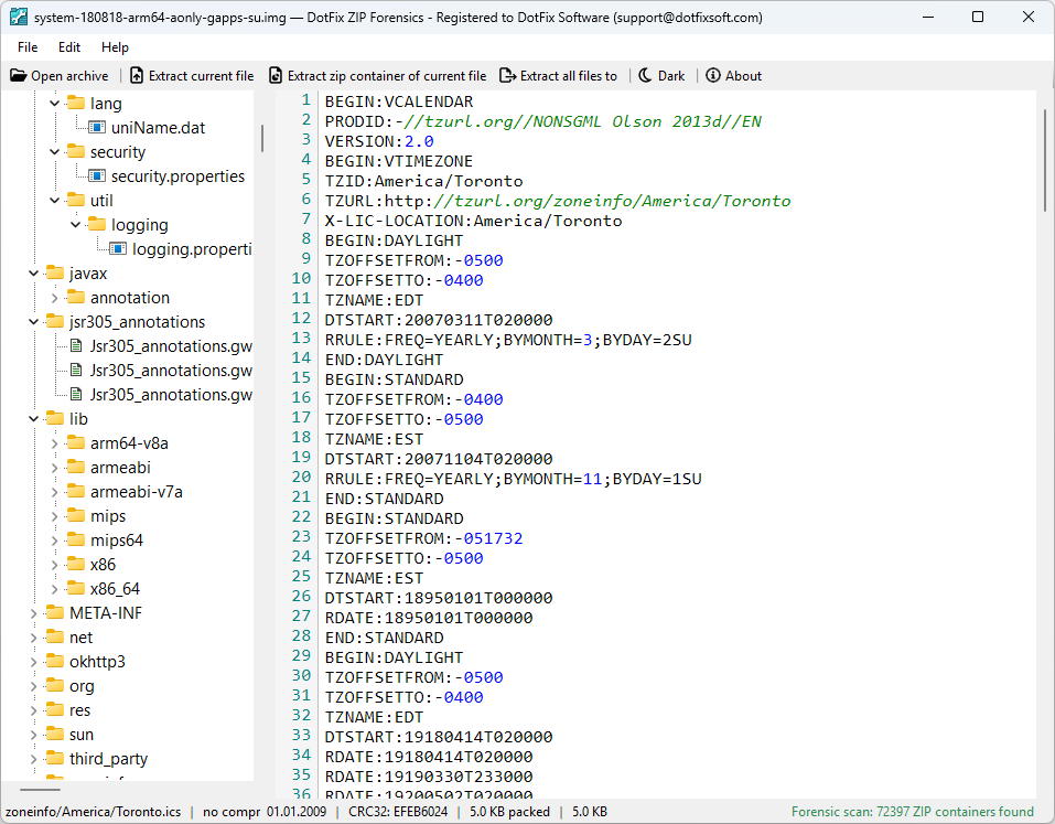 DotFix ZIP Forensics - Binary firmware in forensic mode