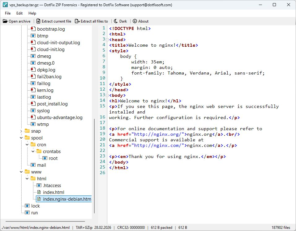 DotFix ZIP Forensics 26.1 - Recovering files from the server backup
