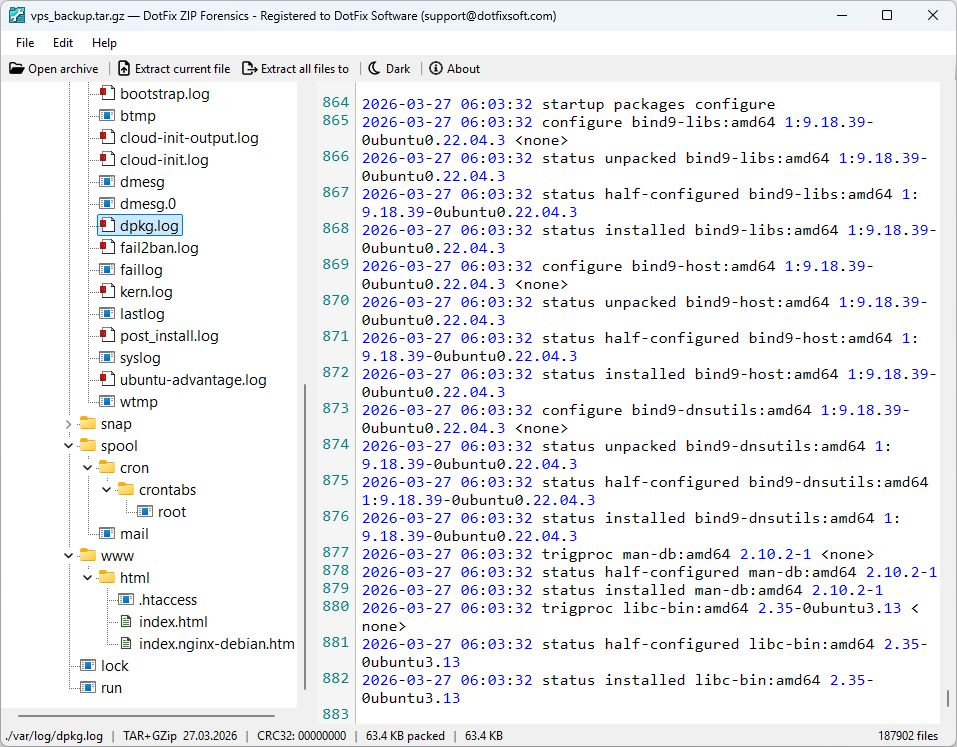 DotFix ZIP Forensics 26.1 - Recovering files from an interrupted TAR.GZ backup transfer