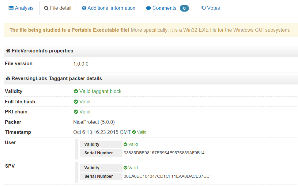 DotFix NiceProtect IEEE Taggant virustotal check