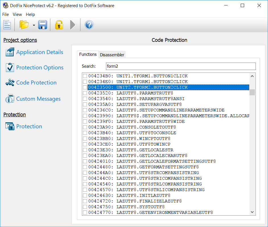 DotFix NiceProtect protects Lazarus FreePacal compiled code using the MAP file