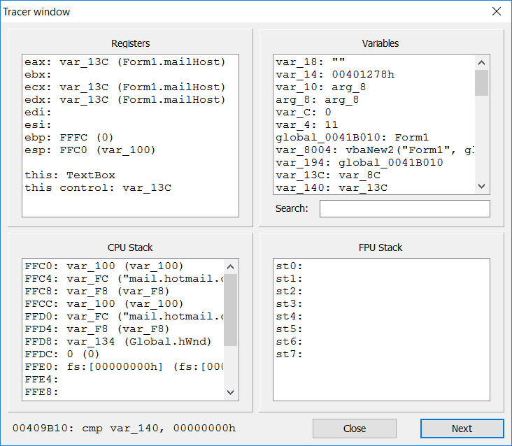 VB Decompiler Tracer for Visual Basic Native Code files