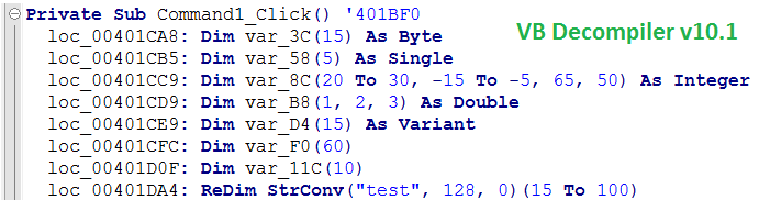 VB Decompiler arrays in v10.1