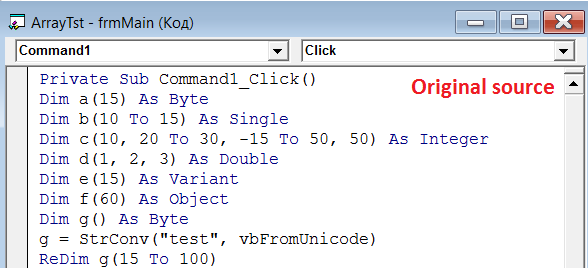 VB Decompiler arrays source