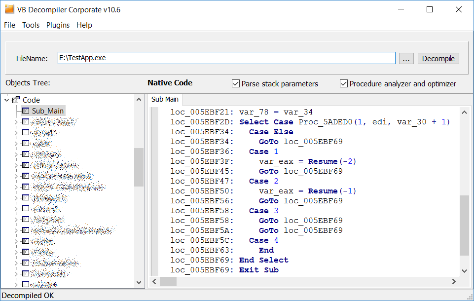VB Decompiler supports for Case Else in Visual Basic Native Code