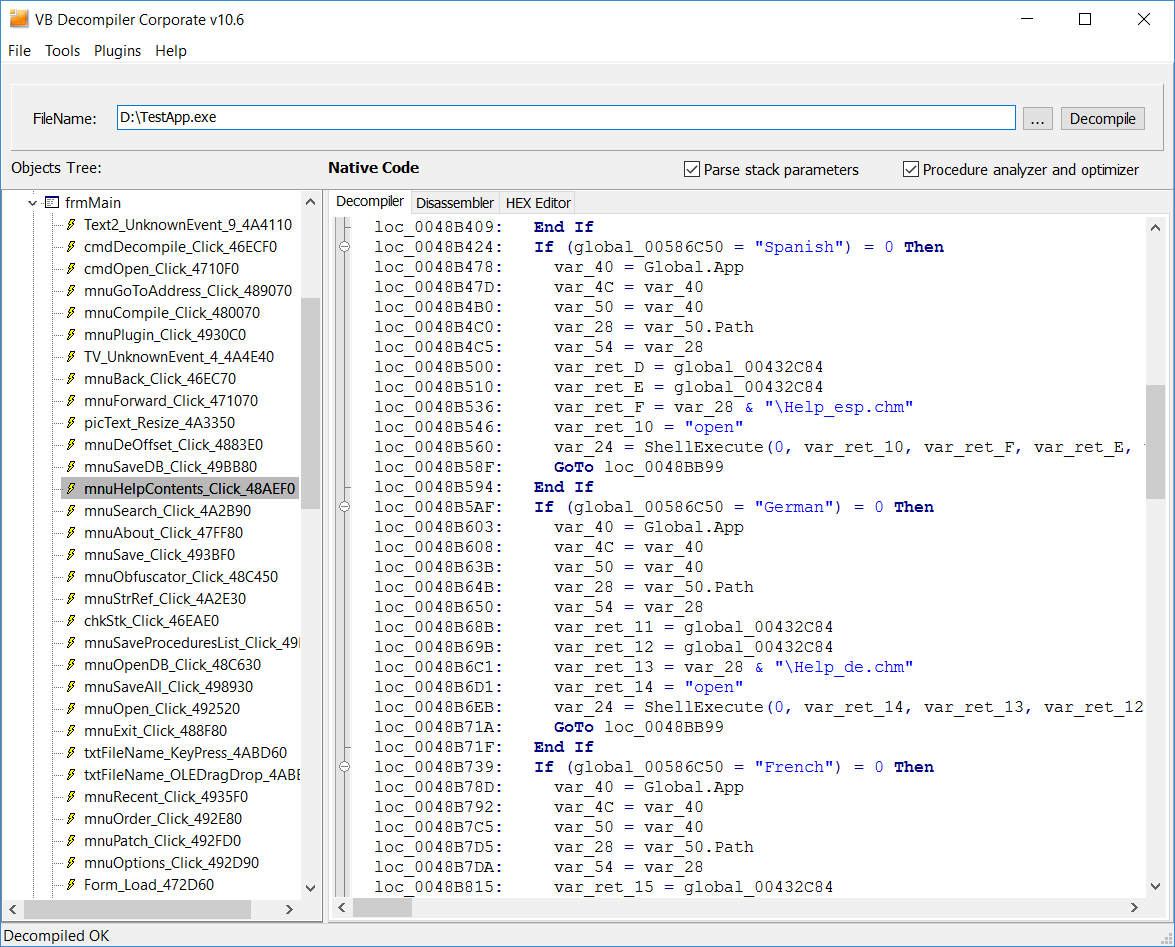 VB Decompiler supports for 56 more MSVBVM60.DLL functions