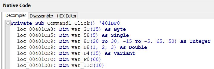 VB Decompiler supports for arrays