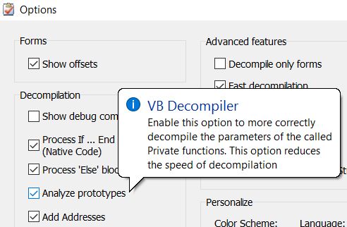 VB Decompiler - Prototype analyzer