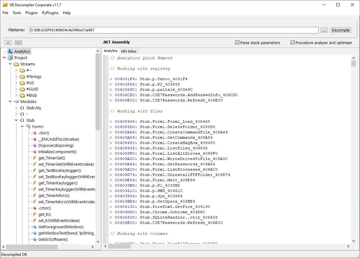 VB Decompiler .NET Analytic Features