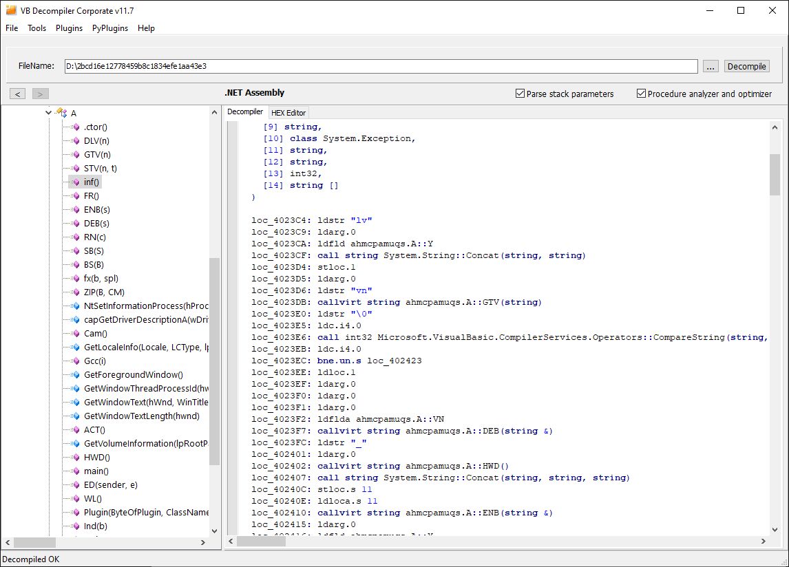 VB Decompiler working on .NET tables and metadata