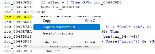VB Decompiler Merging the decompiled code with the disassembled one and jumping to the desired line