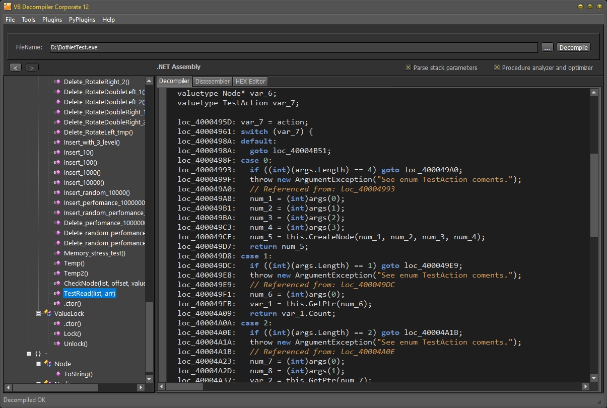 C# switch case decompilation via VB Decompiler