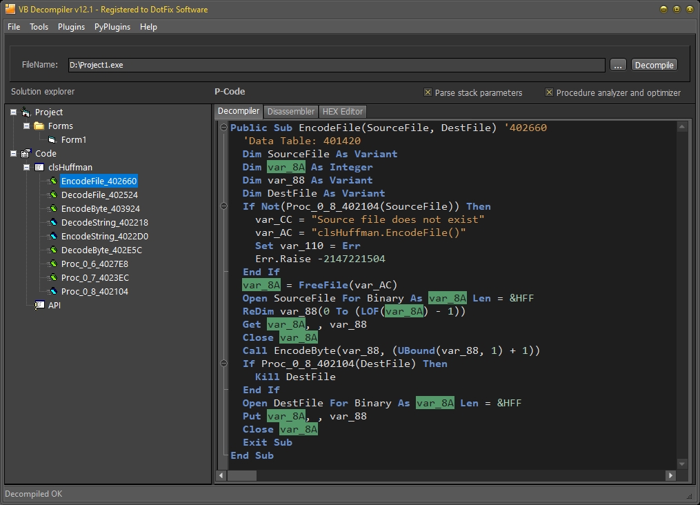 VB Decompiler highlight words under the cursor